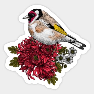 Goldfinch on chrysanthemum bouquet Sticker